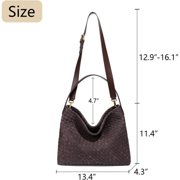 Elegant Women's Faux Suede Woven Tote Bag - Slouchy Shoulder Purse 2025 - Picture 6 of 6